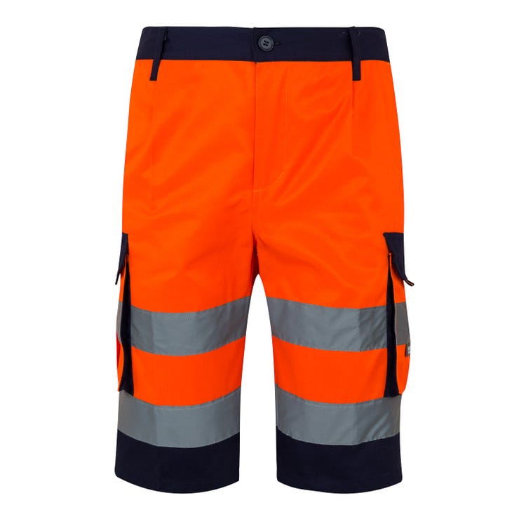 BERMUDA BICOLORE HV - BLEU MARINE/ORANGE FLUOR, 2XL