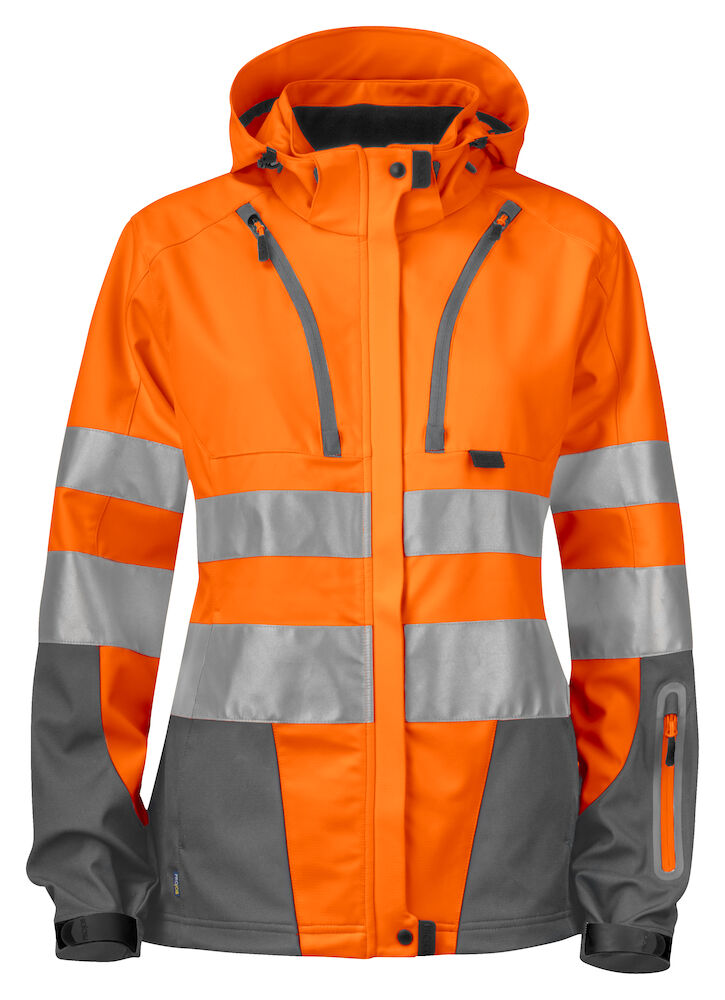 6423 FUNKTIONELLE SOFTSHELL DAMENJACKE EN ISO 20471 KLASSE 3 /2 17 orange/grau L