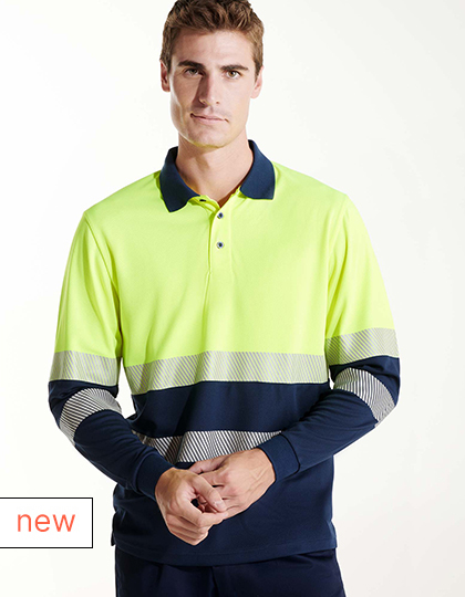 Polo Shirt Vega Long Sleeve - Navy Blue 55/Fluor Yellow 221, 3XL